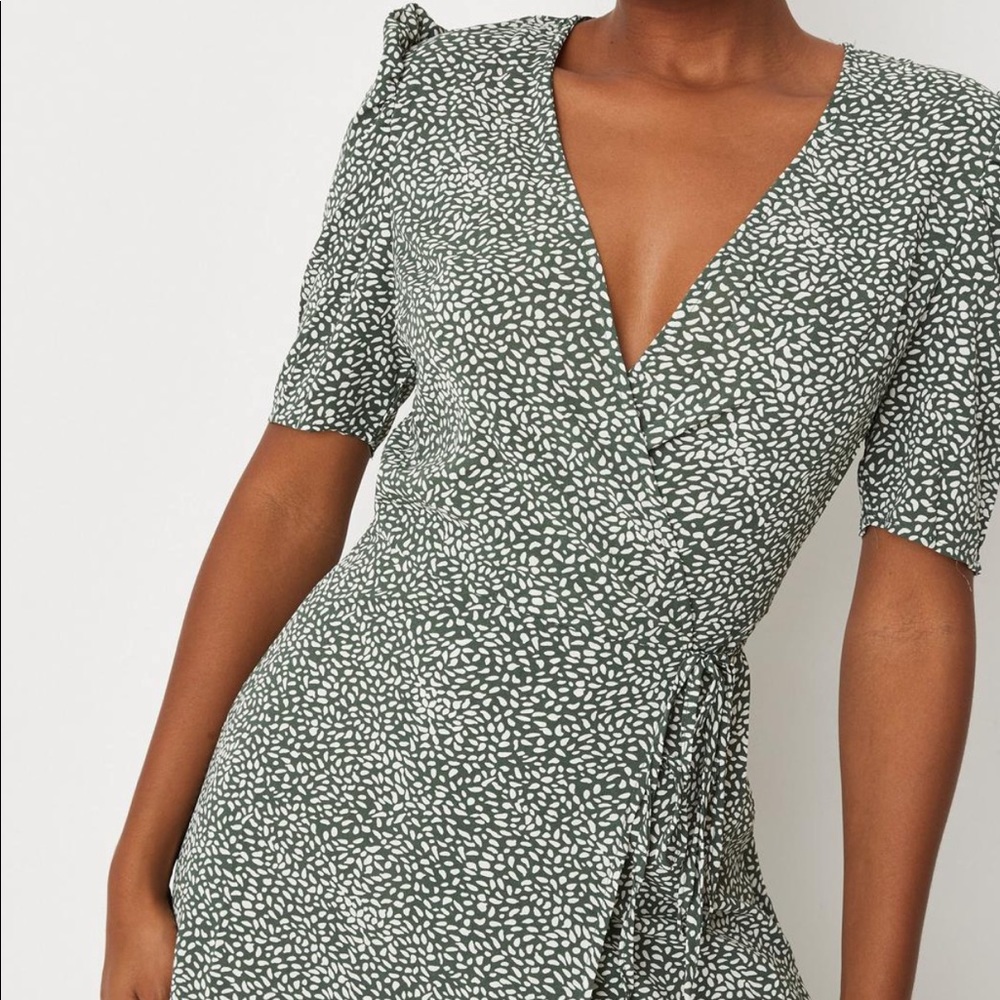 Sage printed midi wrap dress